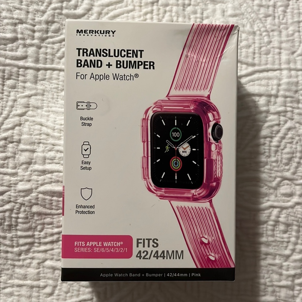 NEW Translucent Pink Apple Watch Band & Bumper For 42/44mm Series SE/6/5/4/3